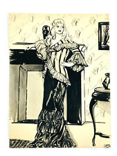 c.1937 Original Ink Drawing Elegant Woman in a Dress SIgned Jack D. Weaver picture