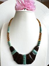 Vintage and stunning natural Amber with genuine turquoise spacer necklace 21”in picture