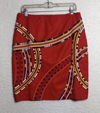 Carlisle Red Pencil Skirt Women’s Size 10 Embroidered  Beaded Trim Vintage picture