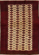 Vintage Light Gold Geometric Turkoman Bokhara Area Rug 4x6 Wool Hand-made Carpet picture