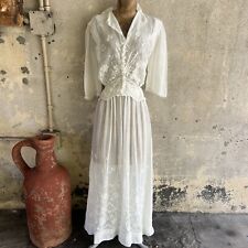 Antique Edwardian White Embroidered 2 Piece Tea Dress Bridal Wedding Vintage picture