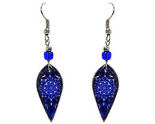 Blue Mandala Dangle Earrings Trippy Psychedelic Art Graphic Boho Hippie Jewelry picture