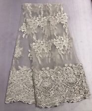 Off White Embroidery Sequins Beaded Bridal Lace Fabric 50” Width 1.25 Yard picture