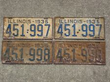 Vintage 1935 Original Paint Sequential Illinois license plate pairs Matching DMV picture