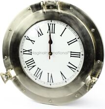 Nautical Brushed Nickel Aluminum Metal Porthole Roman Dial Wall Clock Home Decor picture