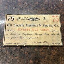 SASA 1863 75¢ AUGUSTA Insurance And Banking Co NOTE picture