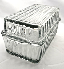 VINTAGE CLEAR GLASS RIBBED LIDDED BUTTER DISH 7