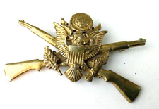 Original WWII US Military Brass Crossed Rifle Seal Eagle Sweetheart Brooch Pin picture