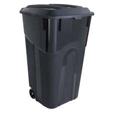 32 Gallon Wheeled Heavy Duty Plastic Garbage Can, Attached Lid, Black picture