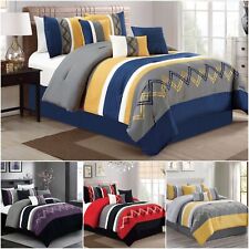 Chezmoi Collection 7-Piece Modern Stripe Embroidery Zigzag Bedding Comforter Set picture