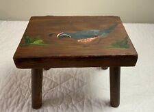 Antique Primitive Wood Small Bench Or Stool, Quail & Cactus Painting On Top picture