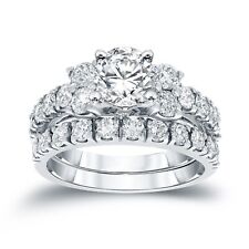 3.75 Ct Round Cut Moissanite 14k White Gold Plated Bridal Set Engagement Ring picture