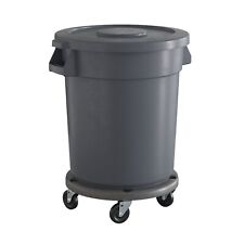Commercial Round Plastic Trash Can with Lid and Dolly 20 Gallon Gray picture