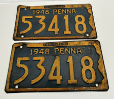 (2) Vintage 1948 Pennsylvania License Plates- 53418 Yellow picture