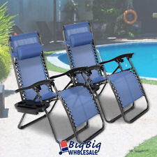 2PC Zero Gravity Chair Folding Outdoor Patio Beach Recliner Mesh Cup Holder Tray picture