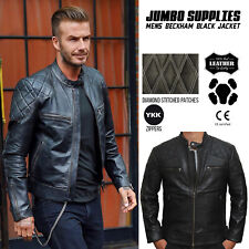 Mens BECKHAM Leather Jacket Black Quilted Biker Style Jacket with CE Armors picture