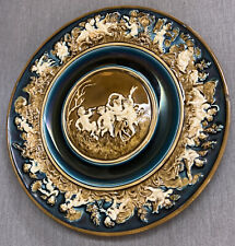 Antique Schutz Blansko Pottery Plate Cherub Heron Blue, Olive, Cream 12.5