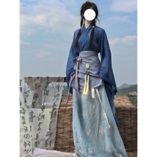 Traditional Chinese Blue Cross Collar Hanfu Dress Suit Vintage Dress Cosplay picture