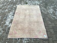 NEUTRAL VINTAGE TURKISH OUSHAK RUG MUTED LOW PILE HANDMADE WOOL AREA RUG picture