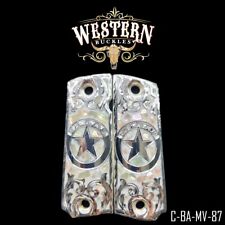 Grips  1911 Full Size Cachas 38 Colt Texas White Resin and Silver Plated Screws picture