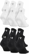 3 Pair Mens Under Armour Charged Cotton 2.0 Quarter Crew Socks Black White  picture
