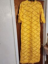 RARE VTG Yellow Heart Lace Kaftan ORNATE Church Robe Dress Muumuu 60S 70s Zipper picture