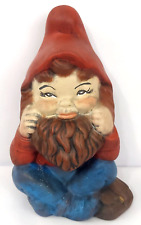 vtg 8 in painted ceramic sitting lawn gnome elf signed on bottom picture