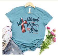 Womens Patriotic Cross Graphic Tee Christian T-Shirt Vintage Faith Based S-XL picture