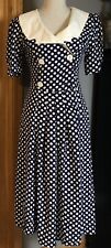 50s 60s Women’s A Line Dress Sz 4 Midi Blue White Polka Dots Puff Sleeves USA picture