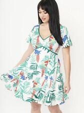 🦜UNIQUE VINTAGE🦜White & Parrot Print Poppy Flare Dress NWT | X-LARGE | picture