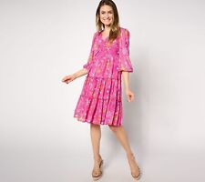 Susan Graver Women's Dress Sz L Printed Mesh V-Neck Pink A638814 picture