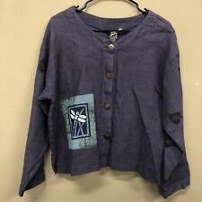 Vintage Ad Libz Hand-painted Linen Button Front Boxy Top Size Small Made In USA picture