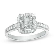 Pretty Attractive 1/2CT Emerald-Cut Stone Double Frame Engagement Ring in Silver picture