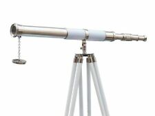 Nautical  39'' Brass leather telescope with wooden tripod stand picture