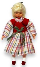 German Caco Girl Dollhouse Doll Blonde Hair Red Plaid Dress Wrapped Legs picture