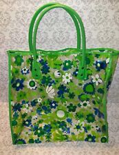 Vintage MCM Clear Retro Green, White, And Blue Flower Tote Bag picture