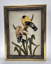 Vintage Embroidered Wall Hanging Bird Crewel Wooden Framed Finished 6