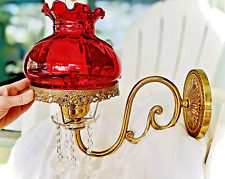 Pair Parlor/Boudoir Lamp(s) Red Glass Globe Floral Filigree Cast Brass Swarovski picture