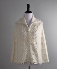PER SE Carlisle $395 Wool Cashmere Pom Pom Cape Shawl Sweater Top Size Small picture
