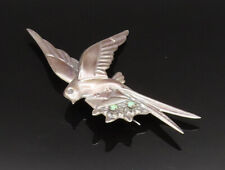 MEXICO 925 Silver - Vintage Antique Dove Bird Turquoise Mail Brooch Pin - BP9682 picture