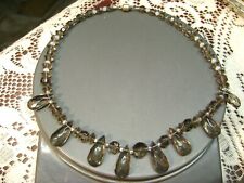 VINTAGE SMOKED GLASS FACETED CRYSTAL SILVER TONE 16 INCH LONG NECKLACE picture