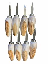8 Vintage Corn On The Cob Holders Forks Skewers Stainless Japan Painted Ceramic picture