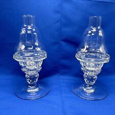 PAIR of Fostoria American Candle Hurricane Lamp & Chimney Very Rare Vintage EUC picture