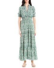 Max Studio Crepe Smocked S/S Tiered Maxi Dress Women's picture