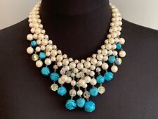 Superb Vintage 1950s French Designer Necklace -Blue Glass Beads &Fantasy Pearls  picture