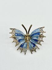 Vintage Italian 800 Silver Blue Enamel Butterfly Brooch Pin picture