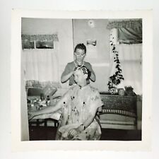Lady Placing Hair Curlers Photo 1950s Spa Day DIY Hairdresser Snapshot A4294 picture