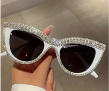 Vintage style cat eye sunglasses rhinestone bling White - Brand New picture