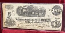1862 $100 CSA Confederate States Note Civil War One Hundred Dollars August 23 picture