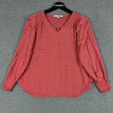 Ann Taylor LOFT Blouse Womens SP Small Petite Coral Swiss Dot Smocked Ruffle Top picture